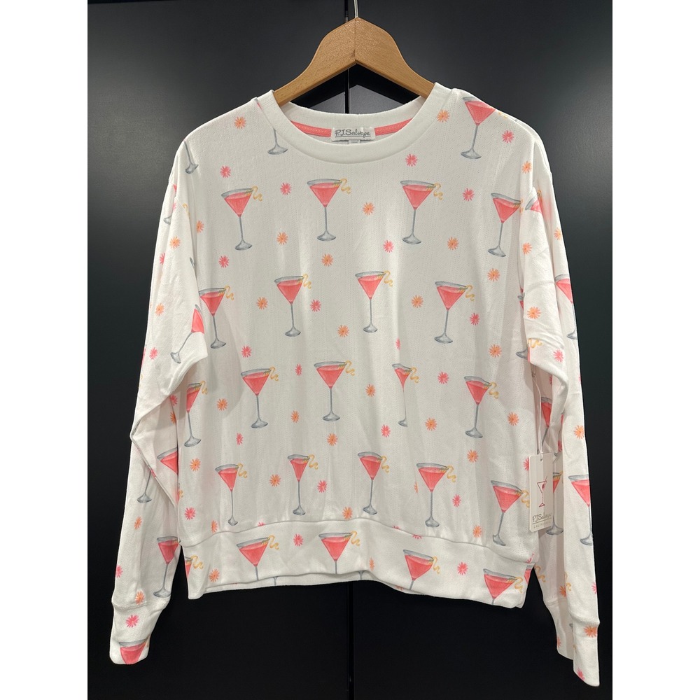 PJ Salvage Ivory Tini Time Cosmopolitan Cocktail Print Lounge Top Small NEW